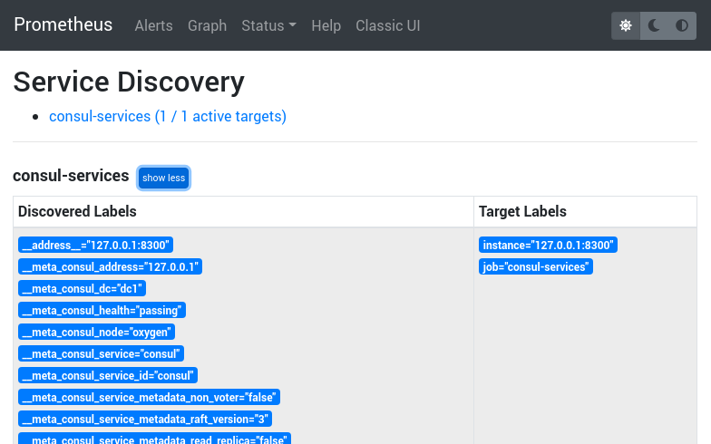 The service discovery page